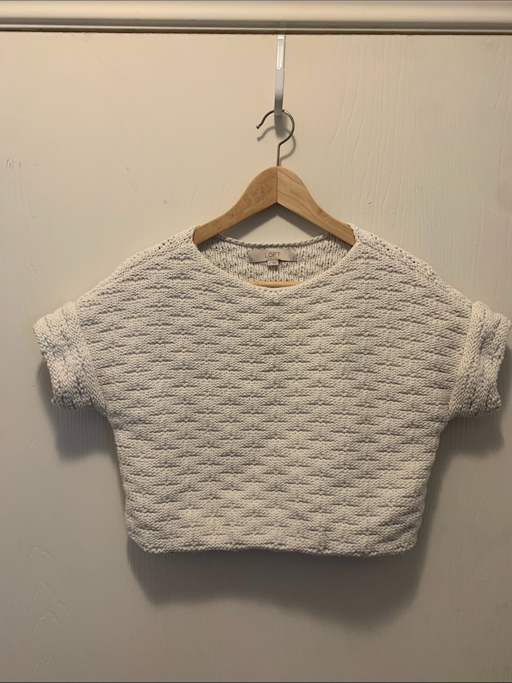 LOFT White Textured Short-Sleeve Knit Top